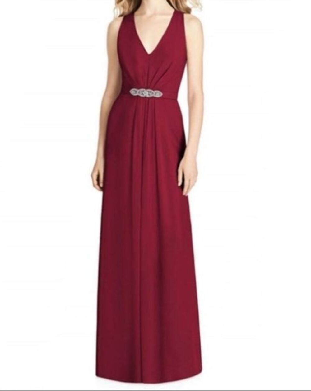 JENNY PACKHAM Front Pleat Gown Dress Size 2 Red Burgundy JP1002 Bridesmaid VNeck